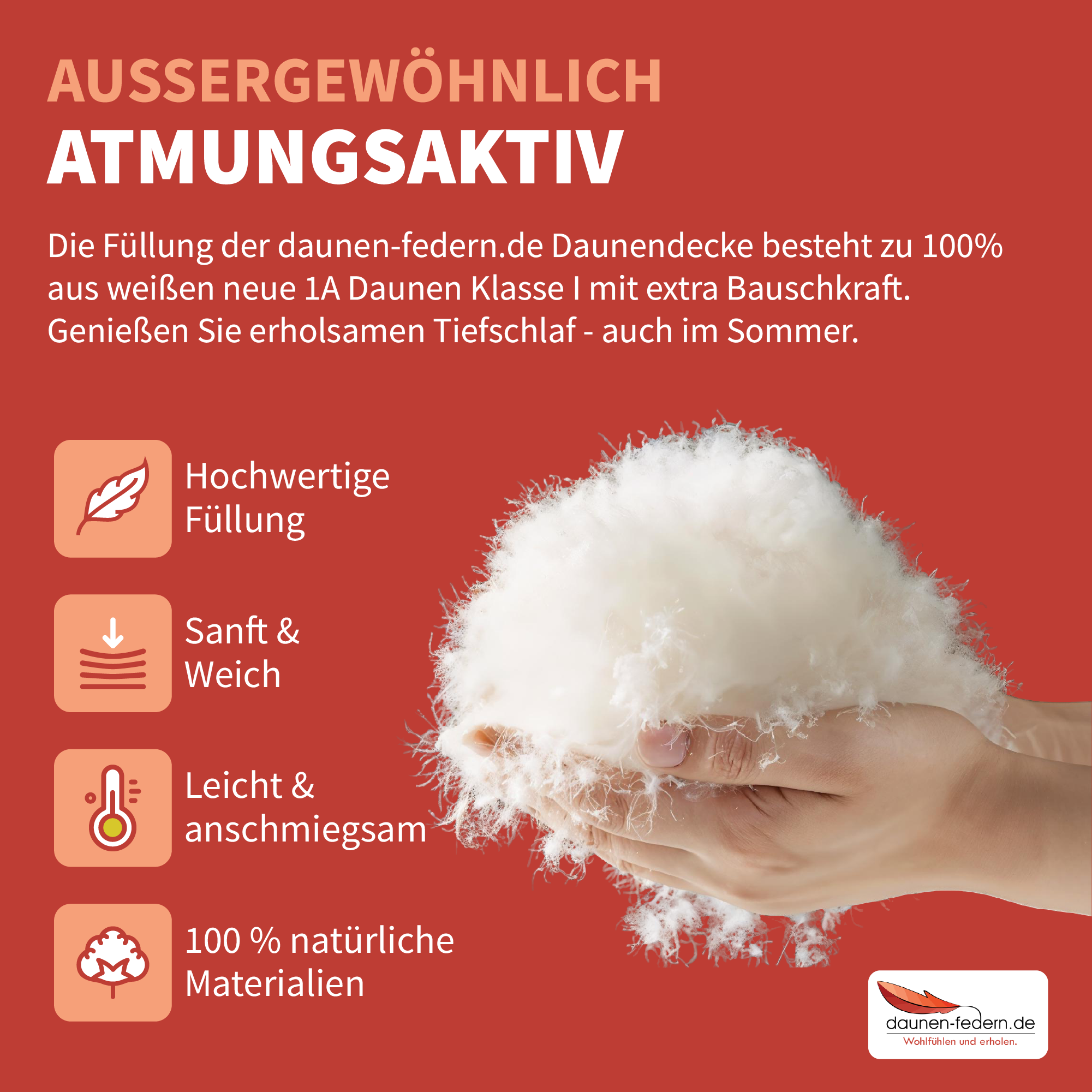 Sommer Daunendecke - atmungsaktiv - leicht und anschmiegsam - 100% natürliche Materialien