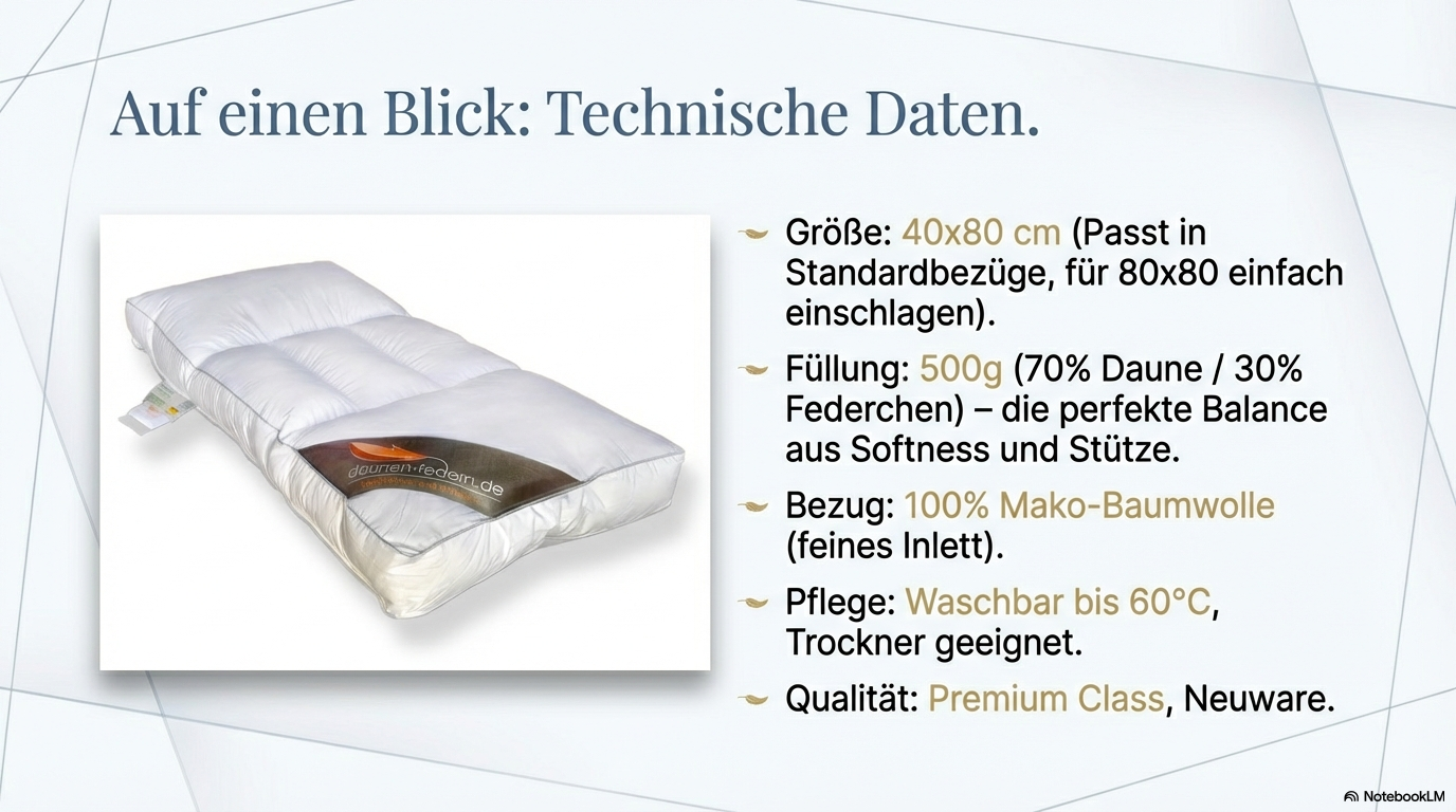 Technische Daten des 5-Kammern-System im Maß 40x80 cm zur Unterstützung einer ergonomischen Kopfhaltung; HWS-Entlastung bei Nackenschmerzen möglich.