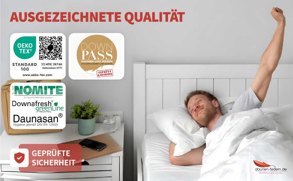 Daunenbett 5x7 Kassetten 135x200 - atmungsaktiv - ausgezeichnete Qualität - leicht und anschmiegsam - 100% natürliche Materialien - Marke daunen-federn.de - Made in Germany