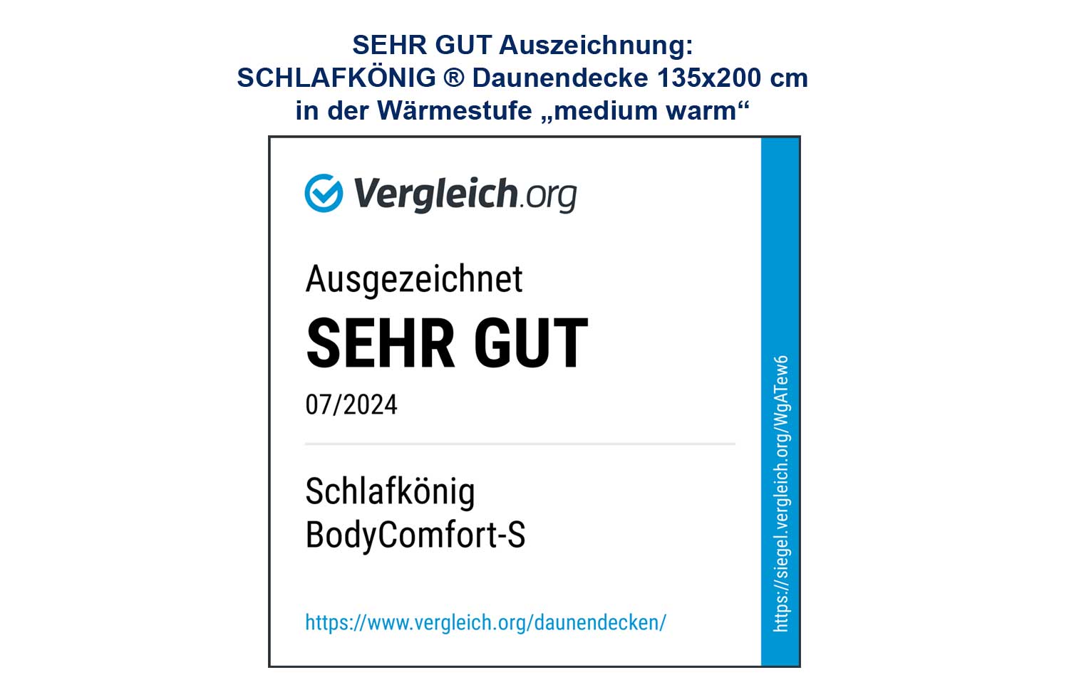 Daunendecke 135x200 medium-warm von SCHLAFKÖNIG - SEHR GUT Siegel von Vergleich.org